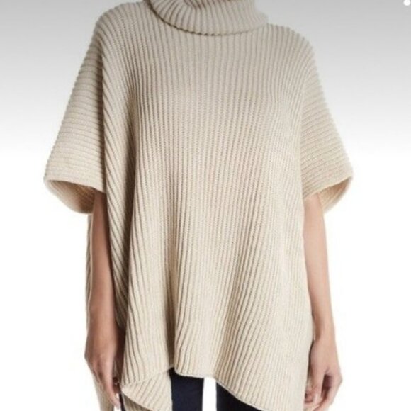 Steve Madden Womens US OS Cream Chunky Knit Turtleneck Pullover Poncho Sweater - Picture 1 of 11